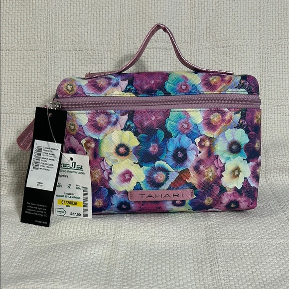 Tahari Pink and Purple Cosmetic Bag Vibrant Floral Design - Picture 1 of 8